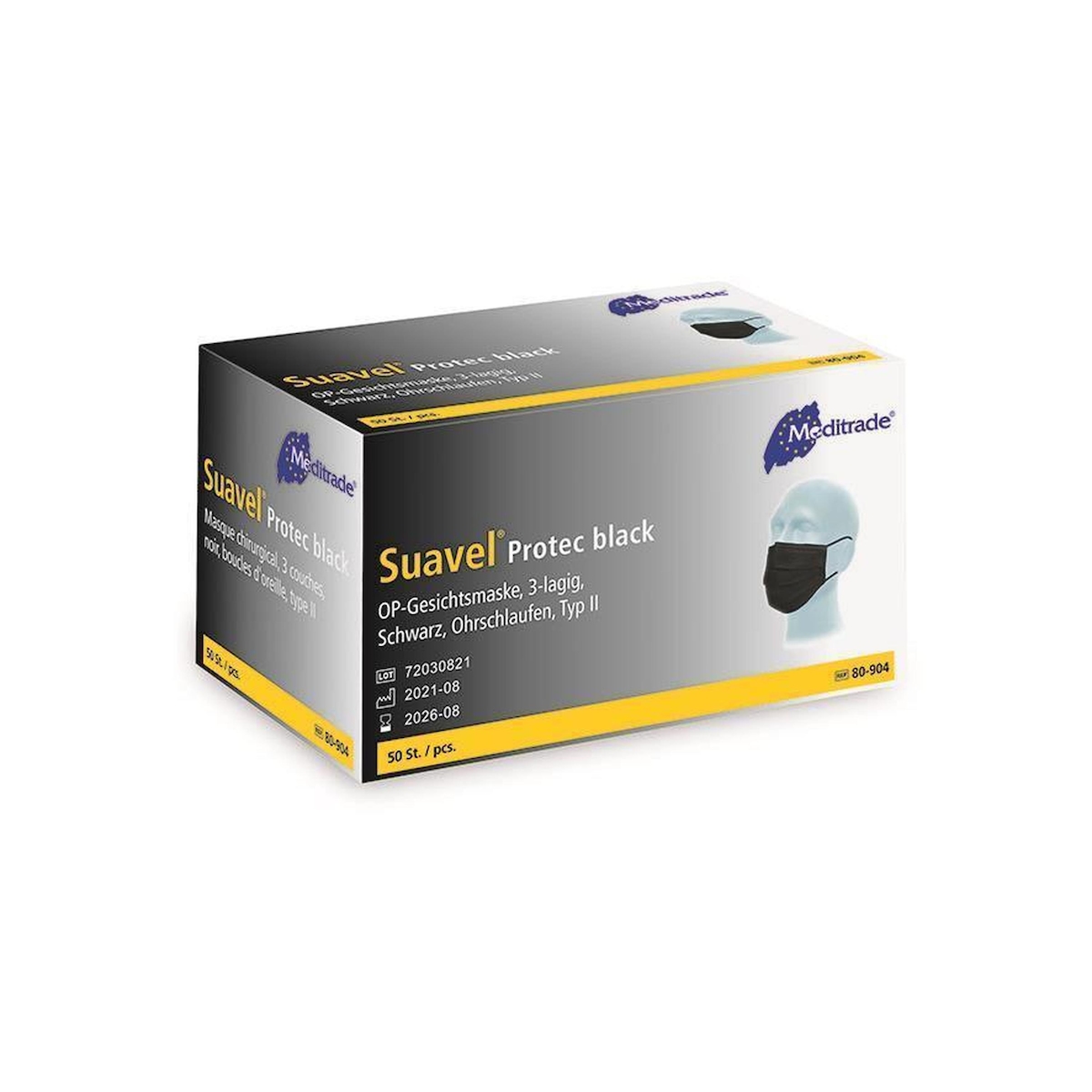 Meditrade 100 Suavel Protec Black - latexfrei - unsteril - Typ II - 3-lagig - Mundschutz Image