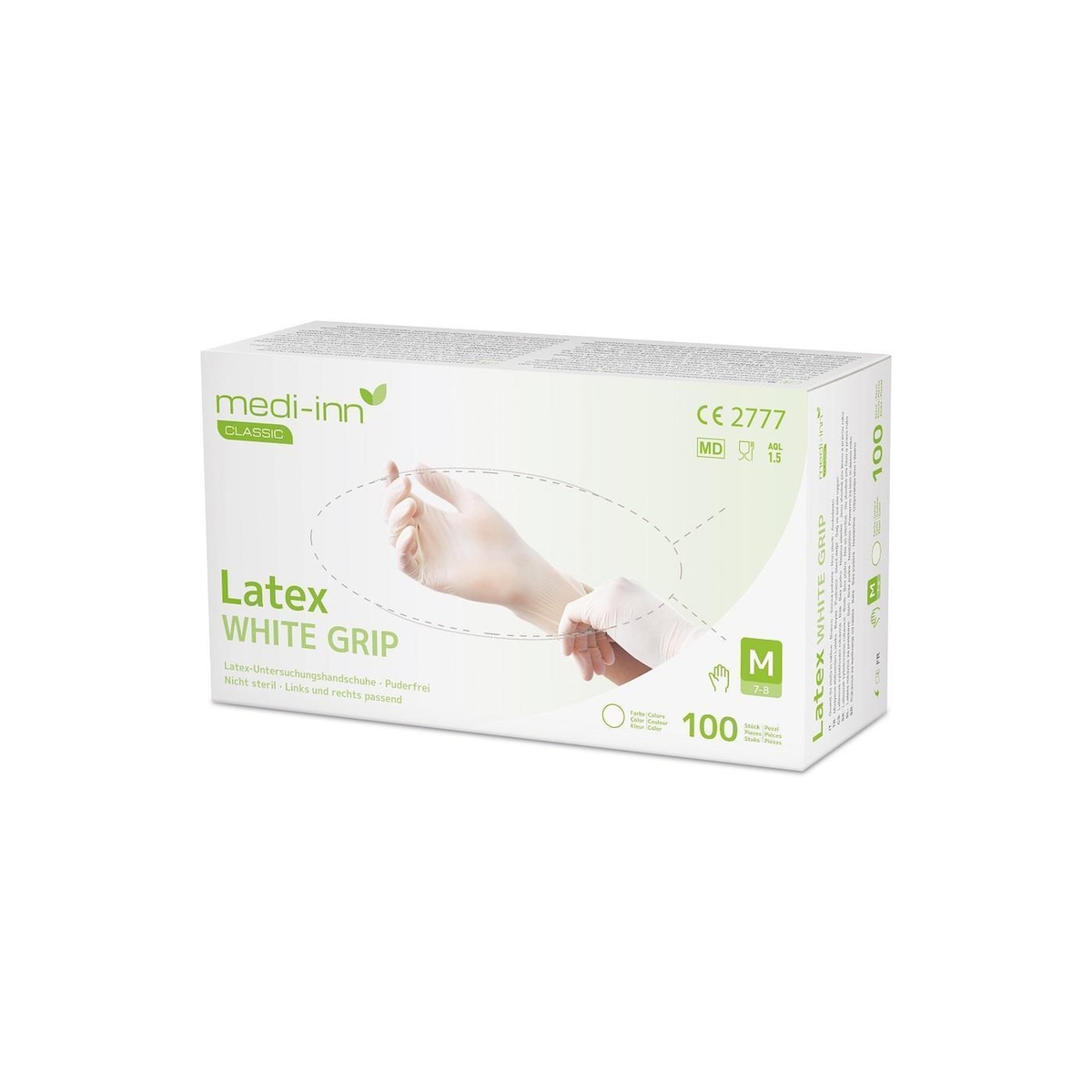 BodyProducts 1000 Latexhandschuhe Medi-Inn White Grip - puderfrei - weiss - unsteril - Gr. S Image