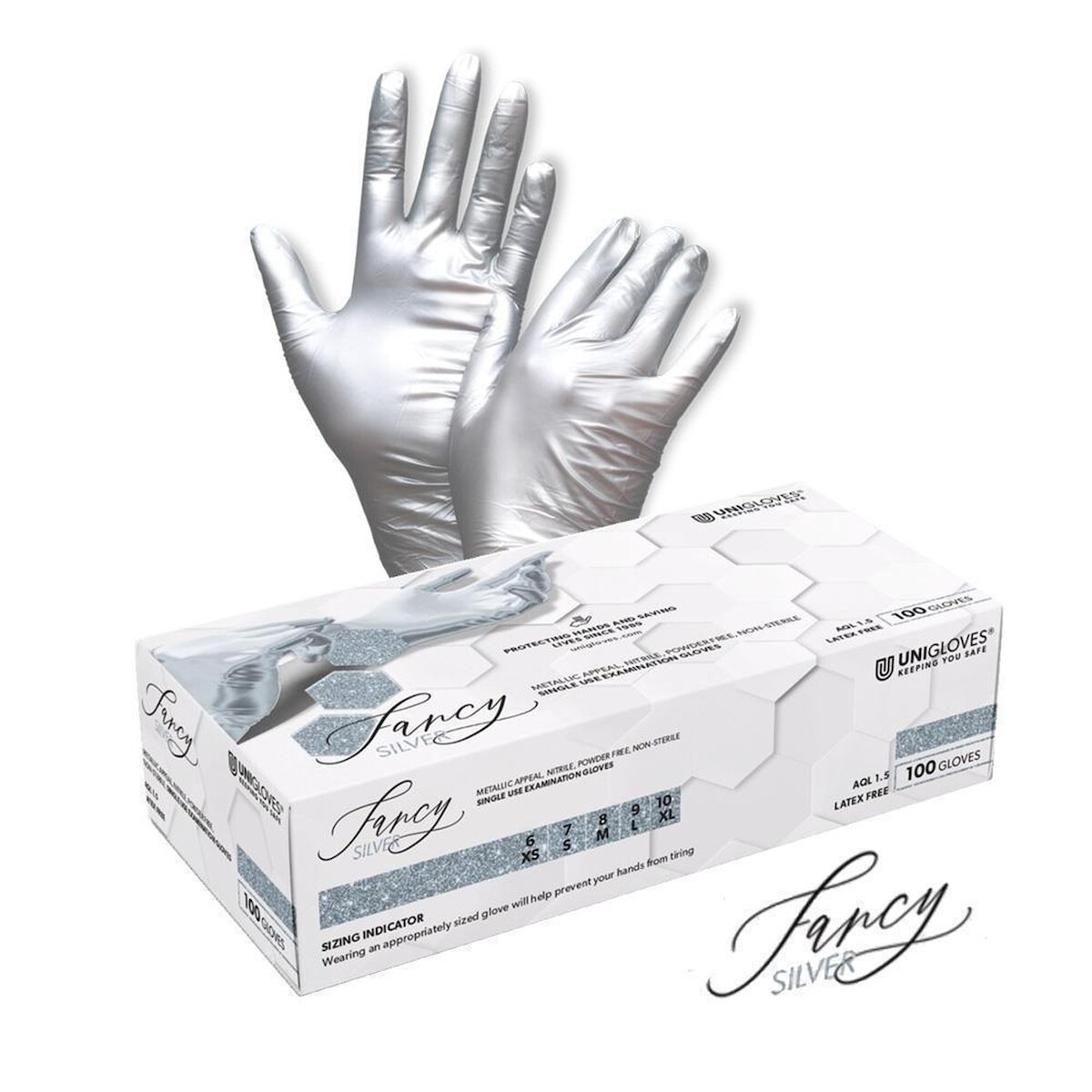 Unigloves Einweghandschuhe Fancy Silver - puderfrei - Gr. M - 1000 Nitrilhandschuhe Image
