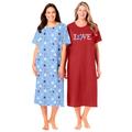 Plus Size Women's 2-Pack Long Sleepshirts by Dreams & Co. in Sky Blue Americana Stars (Size M/L) Nightgown