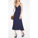 Michael Kors Dresses | Michael Kors Midi Dress Size Xl Navy Blue Ruffle Hem Tie Bodice Stretch Knit | Color: Blue | Size: Xl