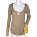 Free People Tops | Free People Shirt Women Small Taupe Yellow Mod Stripe Cuff Thermal Top Bohemian | Color: Tan/Yellow | Size: S