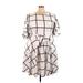 Shein Casual Dress - Mini Crew Neck 3/4 sleeves: Ivory Grid Dresses - Women's Size 3X