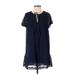 Tularosa Casual Dress - Mini Tie Neck Short sleeves: Blue Print Dresses - Women's Size X-Small
