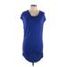 August Silk Casual Dress - Shift Cowl Neck Short sleeves: Blue Solid Dresses - Women's Size Large