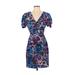 Miss T by Trina Turk Cocktail Dress - Party V-Neck Short Sleeve: Blue Floral Dresses - Women's Size 4