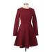 Betsey Johnson Casual Dress - A-Line High Neck Long sleeves: Burgundy Dresses - Women's Size 2