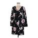 White House Black Market Casual Dress - Mini V Neck Long sleeves: Black Print Dresses - Women's Size 4 Petite