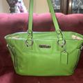 Coach Bags | Coach Green All Leather Shoulder Bag-With 2 Silver Zipper Pulls And Bag Tag Euc | Color: Green | Size: Os