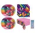 Trolls Birthday Party Supplies Bundle includes 16 Dessert Cake Paper Plates,16 Paper Napkins 6.5", 1 Plastic Table Cover, 1 Dinosaur Sticker Sheet