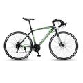 TiLLOw Adult Bicycle, Road Bike 21/24/27/30 Speed, 700C Wheels, Racing Fork Double Disc Brake, Road Bicycle Racing (Color : BLACK-GREEN, Size : 21-SPEED_30MM)