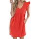 Womens Summer Sleeveless Mini Dress Casual Loose V Neck Sundress with,Summer Dresses for Women (red,L)