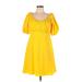 Antonio Melani Casual Dress - A-Line Scoop Neck Short sleeves: Yellow Print Dresses - New - Women's Size 12