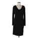 Josie Natori Casual Dress - Sheath Cowl Neck Long sleeves: Black Solid Dresses - Women's Size Medium