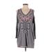 Johnny Was Casual Dress - Shift V Neck 3/4 sleeves: Gray Paisley Dresses - Women's Size Small - Print Wash