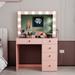 Boahaus Makeup Vanity, Pink, Lights, Power Outlet, 5 Drawers