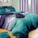 3pc King Full Size Twilight Design Bedding Set Green Purple