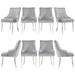 Light Grey Velvet Upholstered Dining Chairs with Mirrored Silver Metal Legs for Kitchen and Dining Room