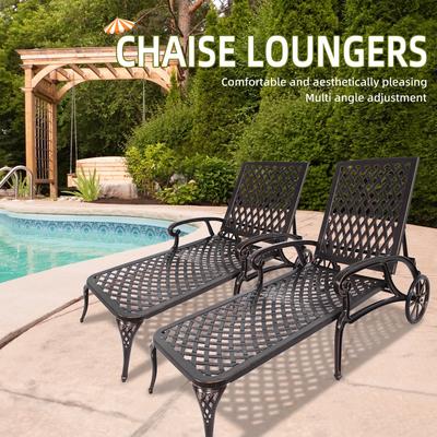 Swimming pool recliner, cast aluminum recliner with wheels set of 2