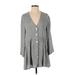 Zara Casual Dress - Mini Plunge Long sleeves: Gray Dresses - Women's Size Small