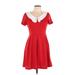 Sunny Girl Casual Dress - Mini Scoop Neck Short sleeves: Red Solid Dresses - Women's Size Large