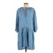 H&M L.O.G.G. Casual Dress - DropWaist Tie Neck 3/4 sleeves: Blue Print Dresses - Women's Size X-Small