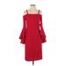 Roz & Ali Casual Dress - Sheath Cold Shoulder Long sleeves: Red Print Dresses - New - Women's Size Small