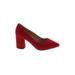 Kelly & Katie Heels: Slip-on Chunky Heel Work Red Print Shoes - Women's Size 7 - Pointed Toe