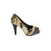 Madden Girl Heels: Pumps Stiletto Bohemian Yellow Leopard Print Shoes - Women's Size 7 - Peep Toe