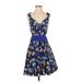 Plenty By Tracy Reese Casual Dress - Fit & Flare V Neck Sleeveless: Blue Print Dresses - Women's Size 2