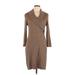 Calvin Klein Casual Dress - Sweater Dress: Brown Chevron/Herringbone Dresses - Women's Size Large
