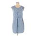 Eddie Bauer Casual Dress - Mini Scoop Neck Sleeveless: Blue Solid Dresses - Women's Size 4