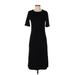 Ann Taylor LOFT Casual Dress - Midi Crew Neck Short sleeves: Black Print Dresses - Women's Size X-Small