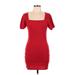 Charlotte Russe Cocktail Dress - Bodycon Square Short sleeves: Red Print Dresses - Women's Size Medium