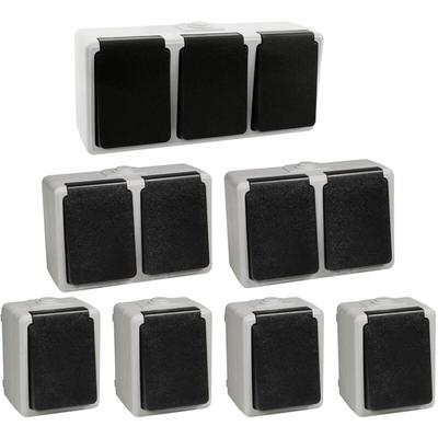 7 teiliges Feuchtraum Aufputz Steckdosen Set 1-fach 2-fach 3-fach IP44 Horizontal Image