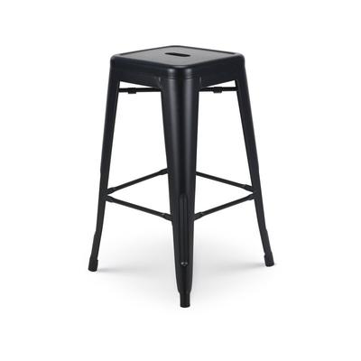 Barhocker aus mattschwarzem Metall im Industriestil - Rückenlehne - Höhe 66 cm Image