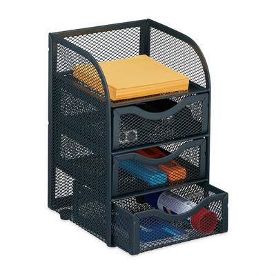 Schreibtisch Organizer, 4 Fächer, Mesh-Design, HxBxT: 21x12,5x13 cm, Utensilienbox mit Schubladen,