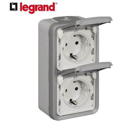 Legrand - schuko Steckdose 2-fach, senkrecht, Aufputz Feuchtraum, Plexo 55, mit Deckel Image