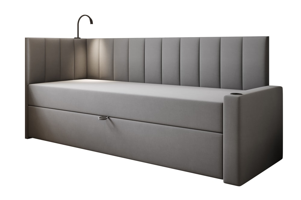 Lit en velours gris 90x200