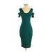 Express Outlet Cocktail Dress - Midi Scoop Neck Short sleeves: Teal Solid Dresses - Women's Size 2