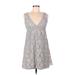 ULTRACOR Casual Dress - A-Line Plunge Sleeveless: Gray Solid Dresses - Women's Size Medium