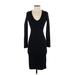 Zara Casual Dress - Bodycon V Neck 3/4 sleeves: Black Solid Dresses - Women's Size Small