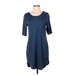 Stella Tweed Casual Dress - Shift: Blue Solid Dresses - Women's Size Small