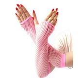 qolati Fishnet Lace Arm Gloves for Women Sexy Long Fingerless High Elasticity Gloves Half Finger Thumbhole Mittens Gloves