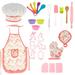 Lieonvis 25/26Pcs Kids Baking Set with Apron Educational Chef Dress Up Kitchen Role Play Toys Washable Reusable Kids Baking Utensils Set Creative Dinosaur/Unicorn Cooking Supplies