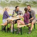 3 PCS Outdoor Wood Picnic Table Beer Bench Dining Set Folding Wooden Top Patio Outdoor Furniture