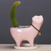 KARLSITEK Planting Cat Tail Pot Novel Cute Cat Shape Ceramic Succulent Flower Pots with Bells Garden Desktop Planter with Drain Hole(Plant Not Including)