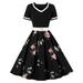 VBARHMQRT Female Wrap Dress for Women Ladies Floral Pleated Rockabilly Dress Elegant Women High Waist Summer Dresses with Belt Maternity Dress Prom Dresses for Women