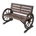 Hassch Patio Garden Wooden Wagon Wheel Bench 2-Person Outdoor Wagon Wheel Bench Outdoor Furniture Decor Rustic Brown