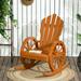 Glavbiku Wooden Rocking Chair Adirondack Chair with Wagon Wheel Armrest for Garden Teak Adult